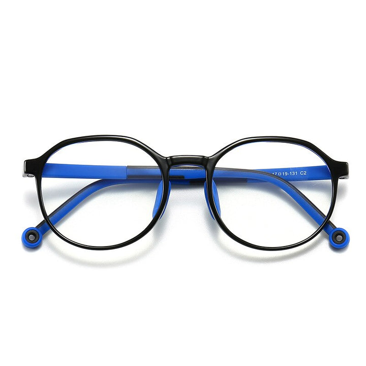CCspace Children's Unisex Full Rim Round Tr 90 Titanium Frame Eyeglasses 49529 Full Rim CCspace C2Black-Blue