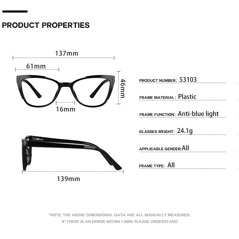 CCspace Unisex Full Rim Square Cat Eye Tr 90 Titanium Frame Eyeglasses 53103 Full Rim CCspace