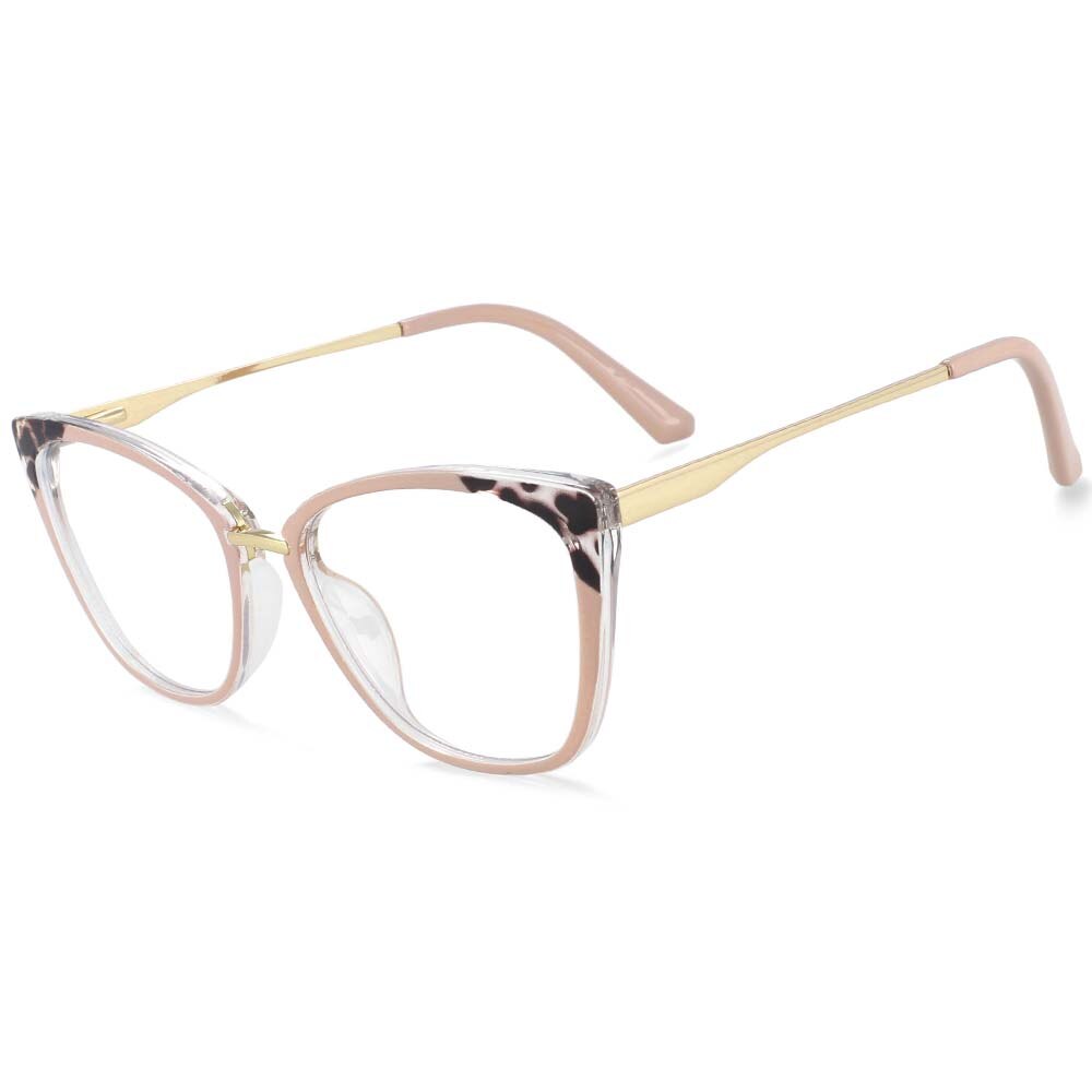 CCspace Women's Full Rim Square Cat Eye Tr 90 Titanium Eyeglasses 54077 Full Rim CCspace China pink-leopard