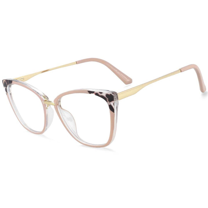 CCspace Women's Full Rim Square Cat Eye Tr 90 Titanium Eyeglasses 54077 Full Rim CCspace China pink-leopard
