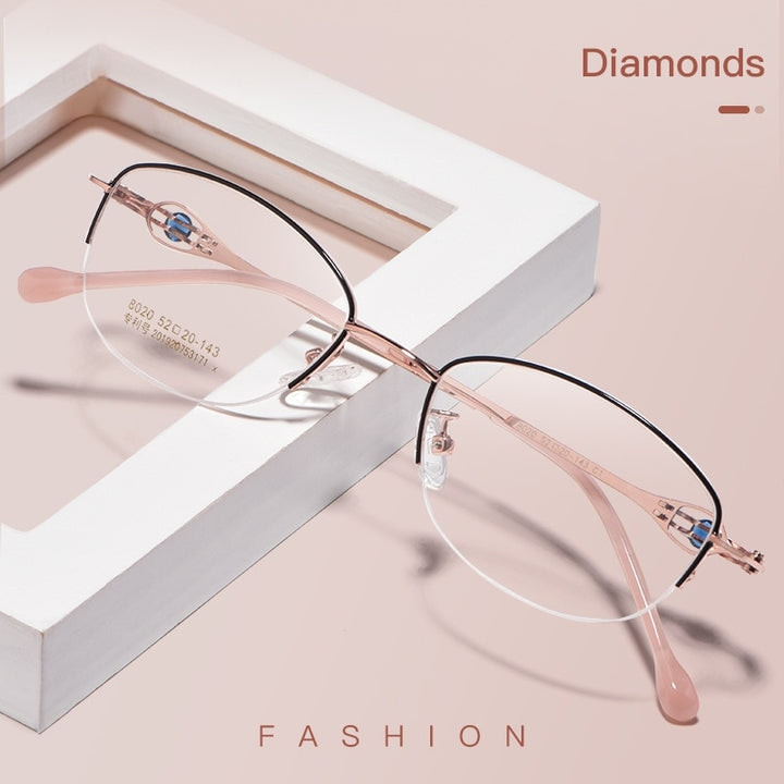 Yimaruili Women's Semi Rim Alloy Frame Eyeglasses 8020Z Semi Rim Yimaruili Eyeglasses