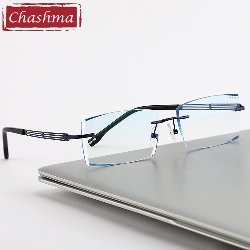 Chashma Ottica Men's Rimless Rectangle Titanium Eyeglasses Tinted Lenses 1025 Rimless Chashma Ottica
