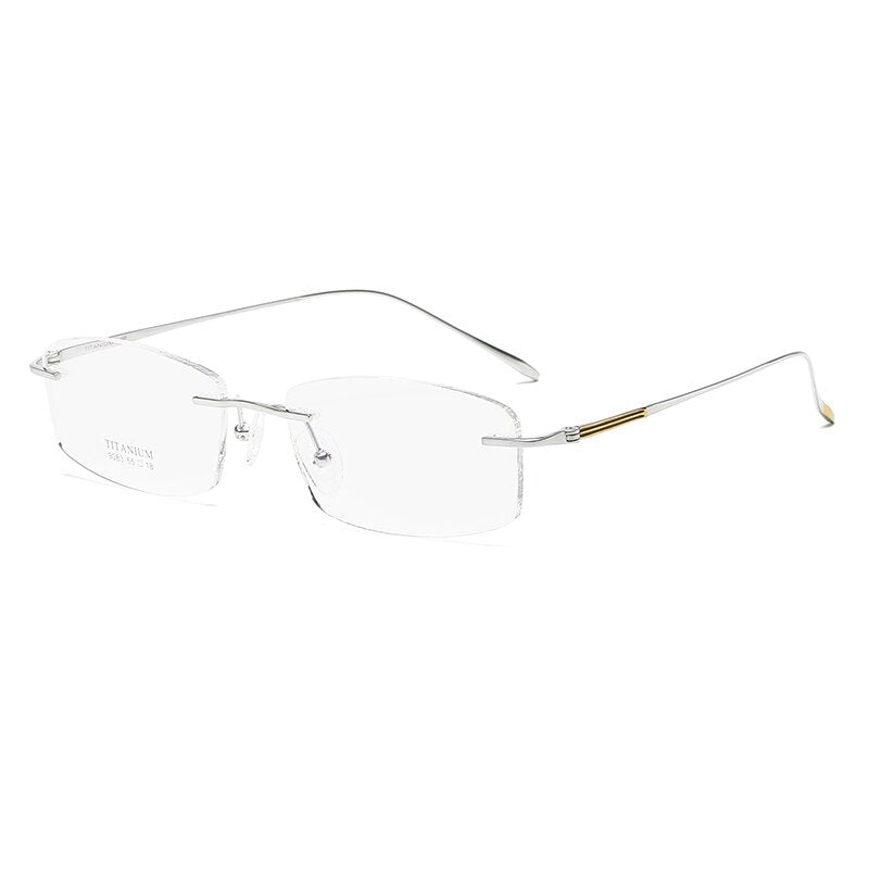 Zirosat 9083 Men's Eyeglasses Titanium Rimless Diamond Trimmed Rimless Zirosat silver