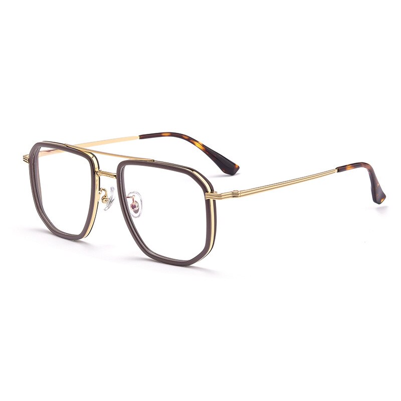 Hotochki Men's Full Rim Titanium Alloy IP Plated Frame Eyeglasses 2216yj Full Rim Hotochki Coffee and gold