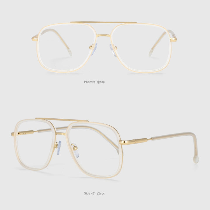 CCspace Unisex Full Rim Square Double Bridge Tr 90 Titanium Frame Eyeglasses 53947 Full Rim CCspace White