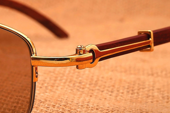 Vazrobe Unisex Semi Rim Rectangle Wood Titanium UV400 Sunglasses 3757 Sunglasses Vazrobe