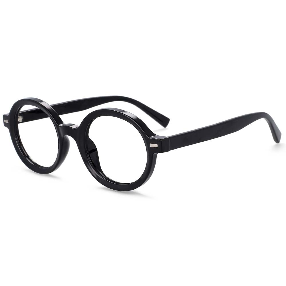 CCspace Unisex Full Rim Round Oval Tr 90 Titanium Rivet Frame Eyeglasses 54026 Full Rim CCspace black