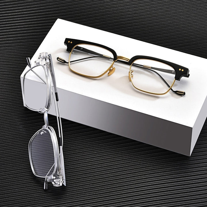 Gatenac Unisex Full Rim Square Acetate Frame Eyeglasses Gxyj184 Full Rim Gatenac