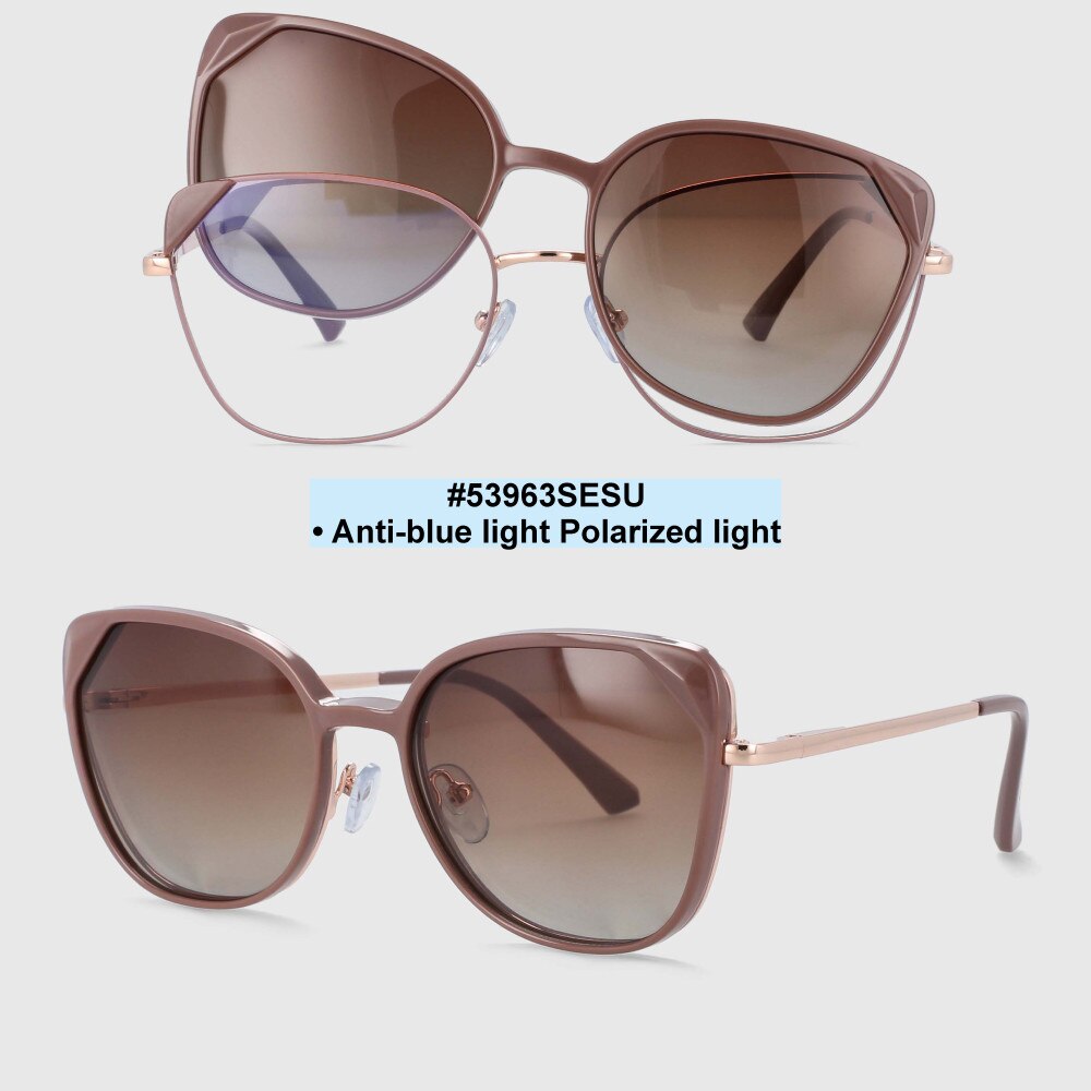 CCspace Women's Full Rim Cat Eye Alloy Eyeglasses Clip On Sunglasses 53963 With Clip Ons CCspace Brown