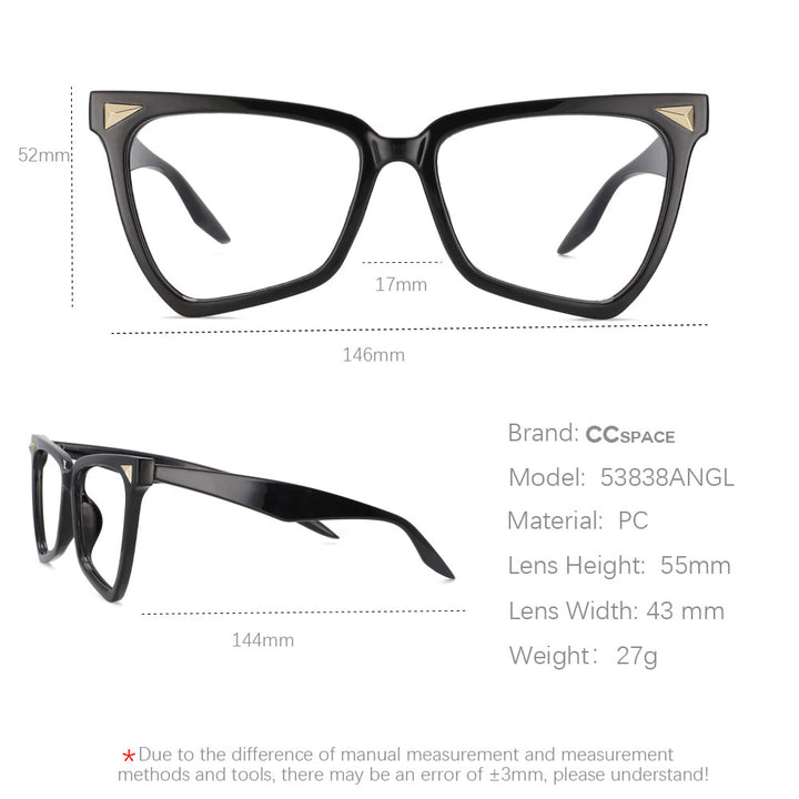 CCspace Women's Full Rim Oversized Square Tr 90 Titanium Frame Eyeglasses  53838 Full Rim CCspace