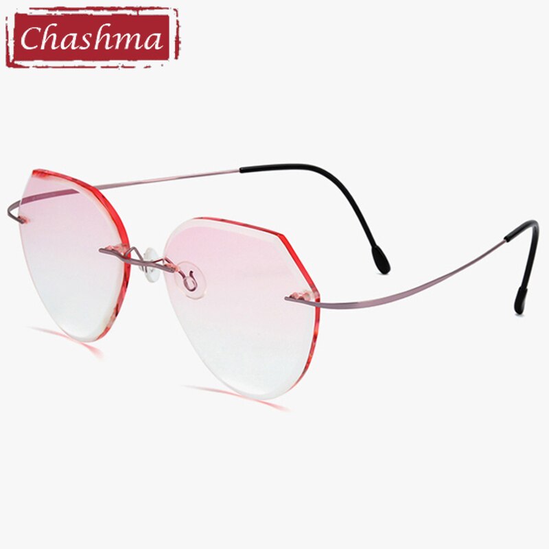 Chashma Ottica Unisex Rimless Polygonal Round Titanium Eyeglasses Tint Lenses 8018 Rimless Chashma Ottica