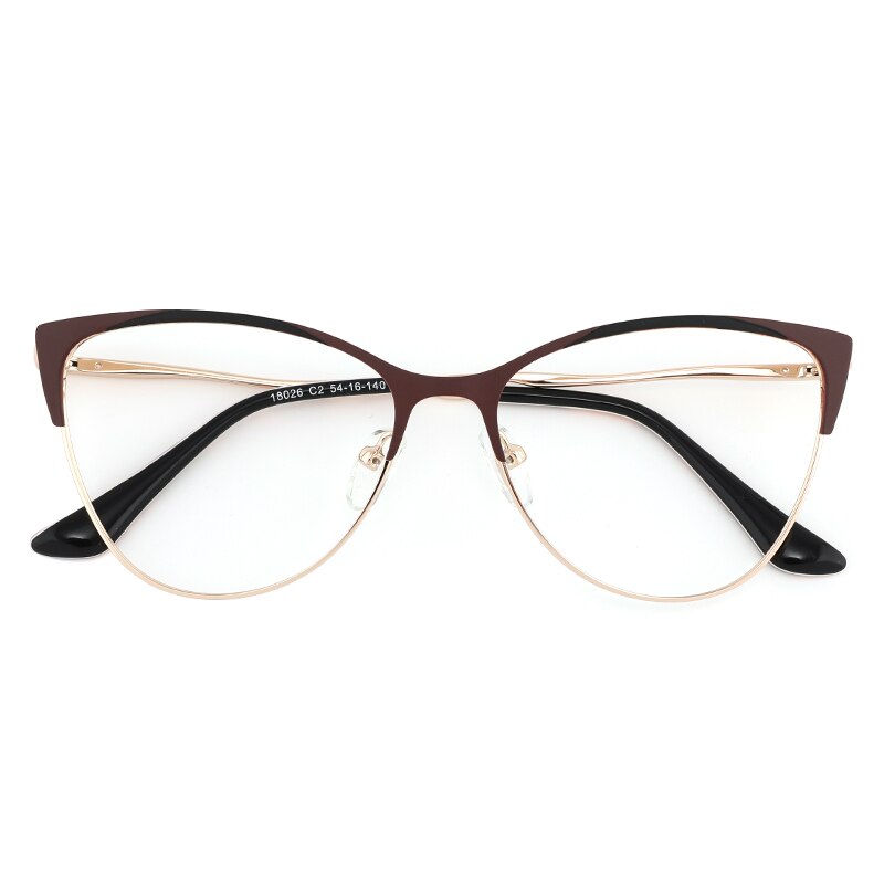 Laoyehui Women's Eyeglasses Cat Eye Alloy Frame 18026 Full Rim Laoyehui Brown