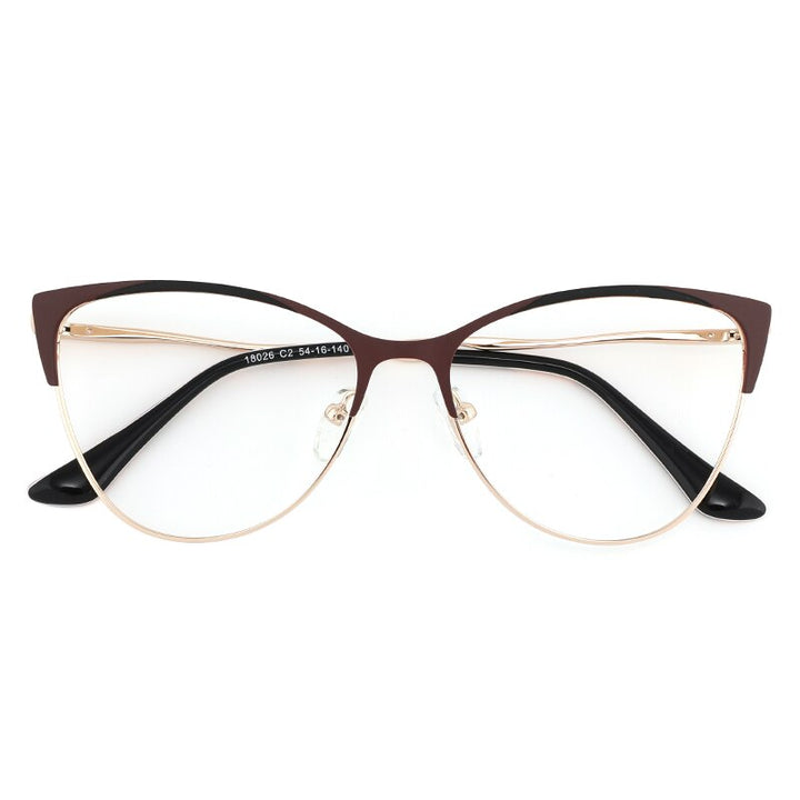 Laoyehui Women's Eyeglasses Cat Eye Alloy Frame 18026 Full Rim Laoyehui Brown