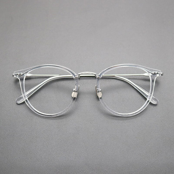 Gatenac Unisex Full Rim Round Titanium Acetate Frame Eyeglasses Gxyj717 Full Rim Gatenac Transparent
