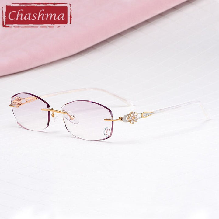 Chashma Women's Rimless Oval Titanium Eyeglasses 2889 Rimless Chashma White Gray Red