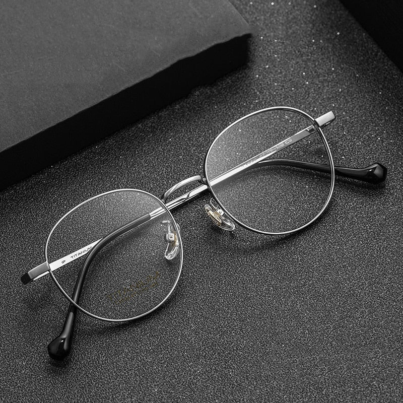 Yimaruili Men's Full Rim Round β Titanium Frame Eyeglasses T3933 Full Rim Yimaruili Eyeglasses