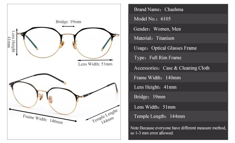 Chashma Ochki Unisex Full Rim Irregular Round Titanium Eyeglasses 6105 Full Rim Chashma Ochki
