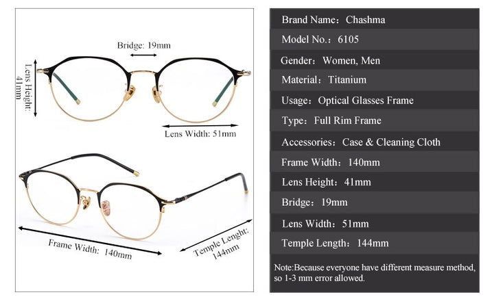 Chashma Ochki Unisex Full Rim Irregular Round Titanium Eyeglasses 6105 Full Rim Chashma Ochki