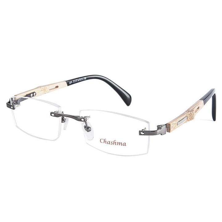 Chashma Men's Rimless Square Titanium Bamboo Eyeglasses R866 Rimless Chashma