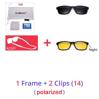 Ralferty Men's Full Rim Square Tr 90 Eyeglasses Clip On Sunglasses With Clip Ons Ralferty 1 Frame 2 Clip 14 Full black frame