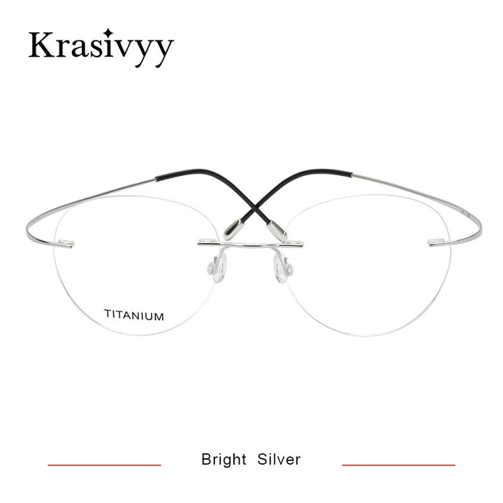 Krasivyy Unisex Rimless Round Titanium Eyeglasses Kr16017 Rimless Krasivyy Bright Silver