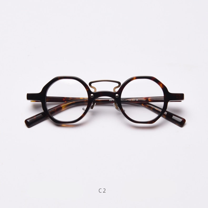 CCspace Unisex Full Rim Round Polygon Acetate Double Bridge Frame Eyeglasses 49833 Full Rim CCspace C2Leopard