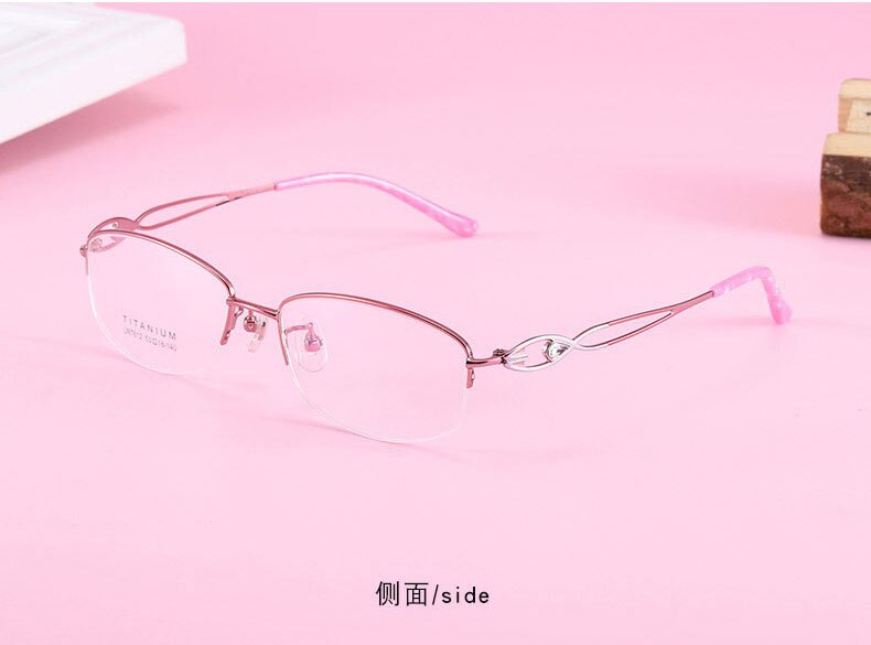Women's Hollow Jeweled Temple Semi Rim Frame Eyeglasses Lr7812 Semi Rim Bclear pink silvery