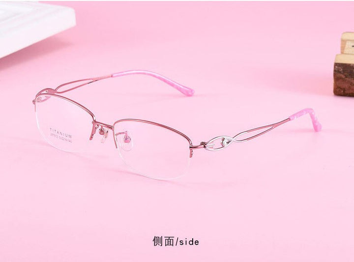 Women's Hollow Jeweled Temple Semi Rim Frame Eyeglasses Lr7812 Semi Rim Bclear pink silvery