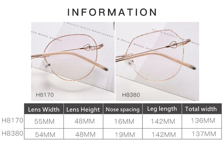 Yimaruili Women's Rimless Alloy Frame Eyeglasses H8170 Rimless Yimaruili Eyeglasses