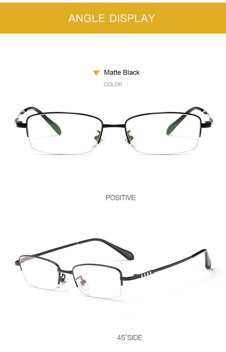 Hotony Men's Semi Rim Titanium Alloy Rectangle Frame Eyeglasses 9071 Semi Rim Hotony
