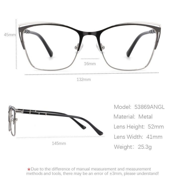 CCspace Unisex Full Rim Square Alloy Frame Eyeglasses 53869 Full Rim CCspace
