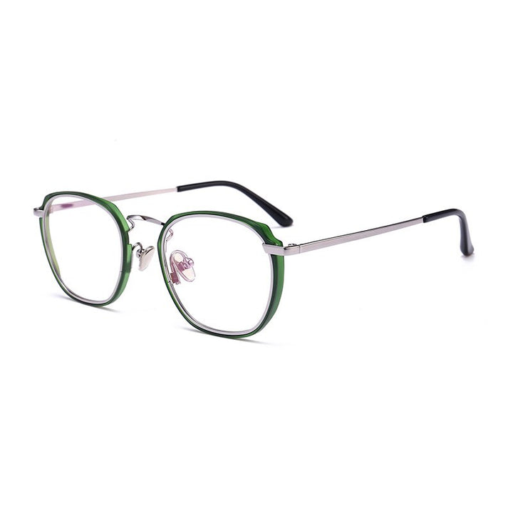 Reven Jate Tr90 Unisex Eyeglasses Round Glasses 1718063 Frame Reven Jate green-silver  