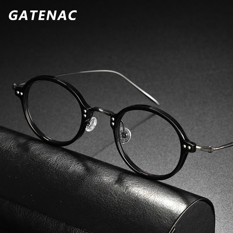 Gatenac Unisex Full Rim Round Acetate Titanium Frame Eyeglasses Gxyj546 Full Rim Gatenac