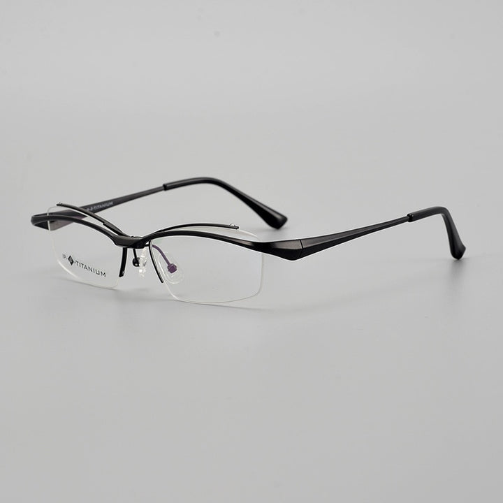 Muzz Men's Semi Rim Square Titanium Flip Up Frame Eyeglasses 18019 Semi Rim Muzz Black
