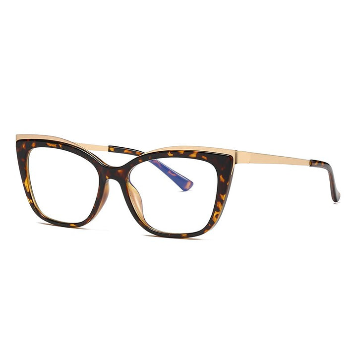 Hotochki Women's Full Rim Cat Eye Alloy Acetate Frame Eyeglasses 2049 Full Rim Hotochki Leopard
