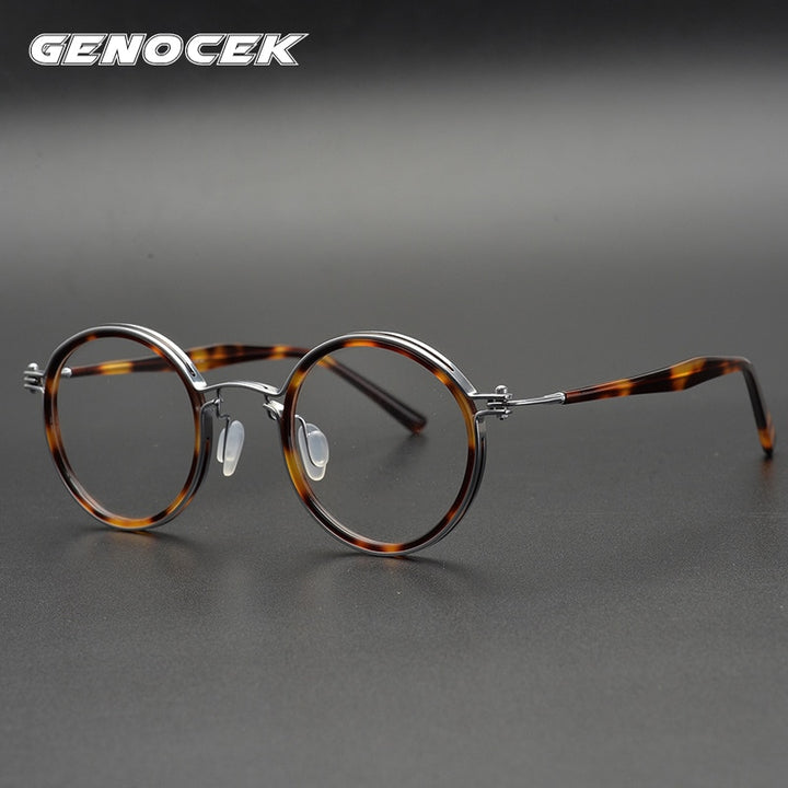 Gatenac Unisex Full Rim Round Handcrafted Acetate Alloy Frame Eyeglasses Gxyj07 Full Rim Gatenac