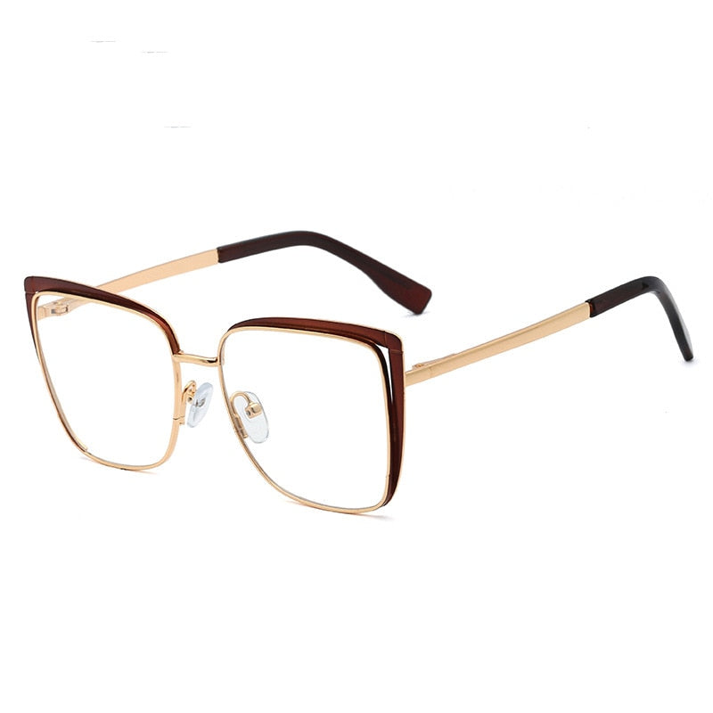 CCspace Unisex Full Rim Square Cat Eye Alloy Frame Eyeglasses 48324 Full Rim CCspace C9Brown