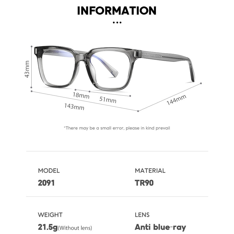 Gmei Unisex Full Rim TR 90 Titanium Square Frame Eyeglasses 2091 Full Rim Gmei Optical