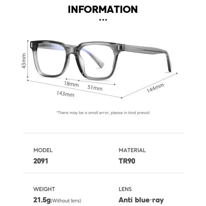 Gmei Unisex Full Rim TR 90 Titanium Square Frame Eyeglasses 2091 Full Rim Gmei Optical