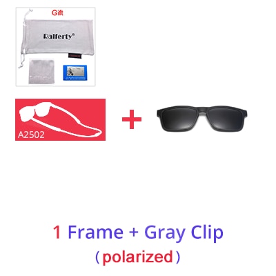 Ralferty Unisex Square Eyeglasses With Clip On Sunglasses With Clip Ons Ralferty 1Frame Gray Clip Full black frame