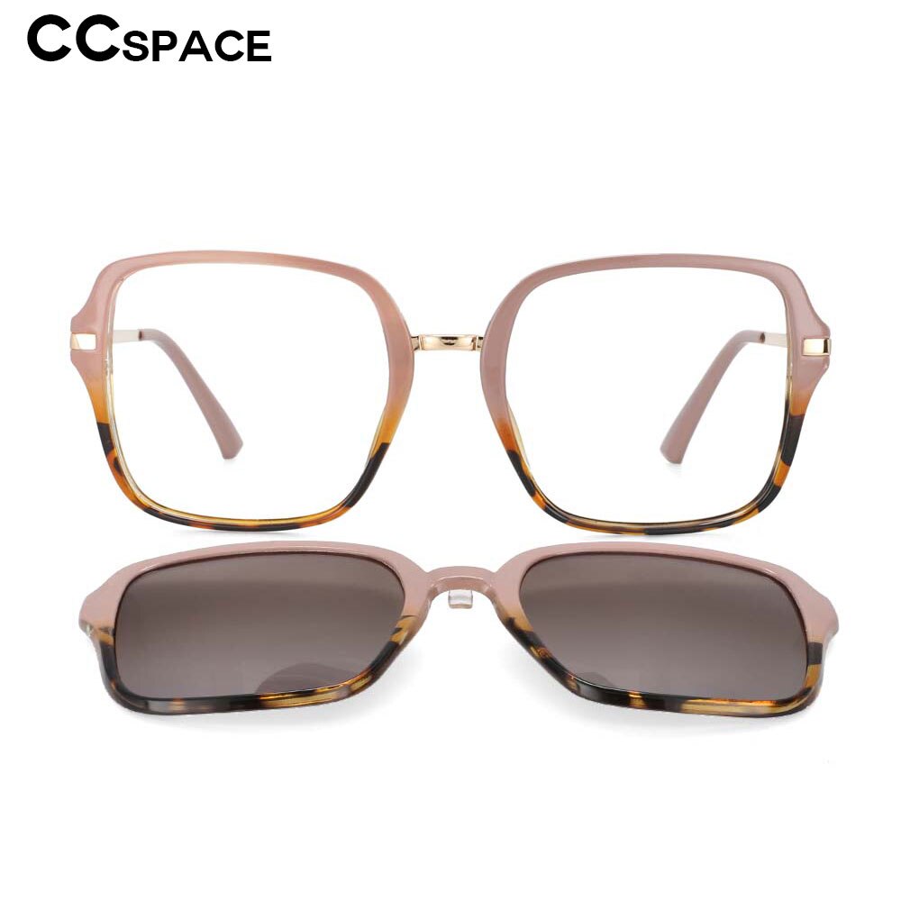CCspace Unisex Full Rim Square Tr 90 Frame Eyeglasses Clip On Sunglasses 53661 With Clip Ons CCspace
