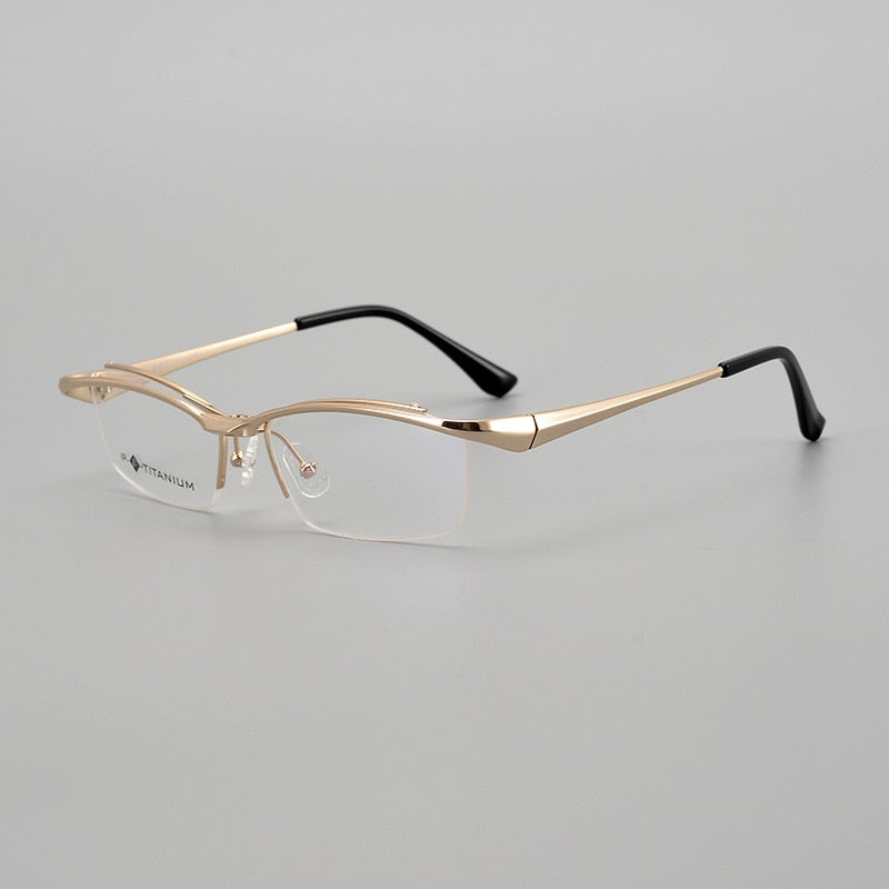 Muzz Men's Semi Rim Square Titanium Flip Up Frame Eyeglasses 18019 Semi Rim Muzz Gold