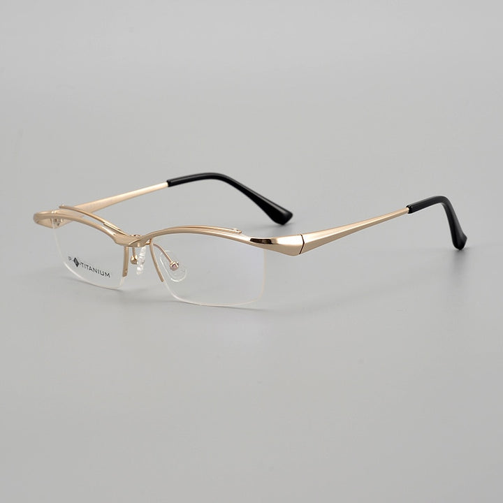 Muzz Men's Semi Rim Square Titanium Flip Up Frame Eyeglasses 18019 Semi Rim Muzz Gold