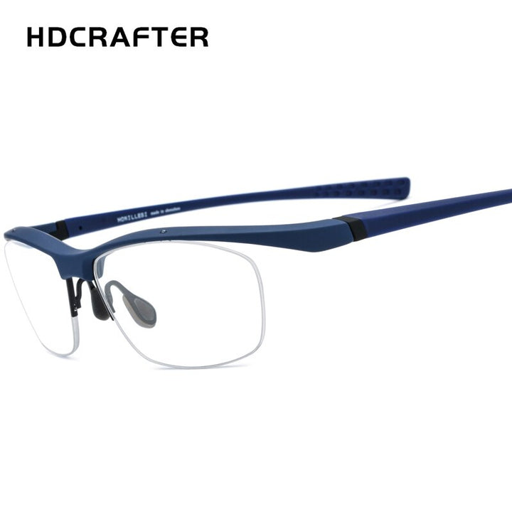 Hdcrafter Men's Semi Rim Rectangle TR 90 Sports Frame Eyeglasses 7027 Full Rim Hdcrafter Eyeglasses Blue