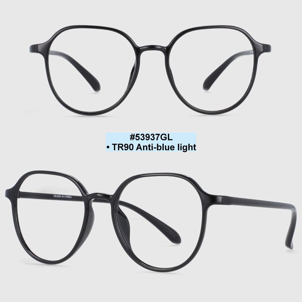 CCspace Unisex Full Rim Round Square Tr 90 Titanium Frame Eyeglasses 53937 Full Rim CCspace Black