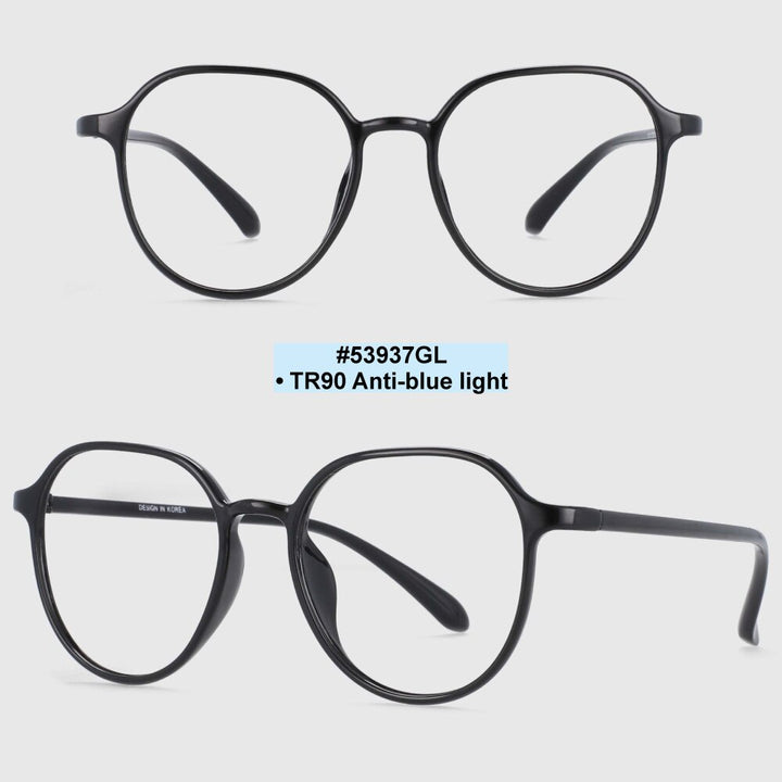 CCspace Unisex Full Rim Round Square Tr 90 Titanium Frame Eyeglasses 53937 Full Rim CCspace Black