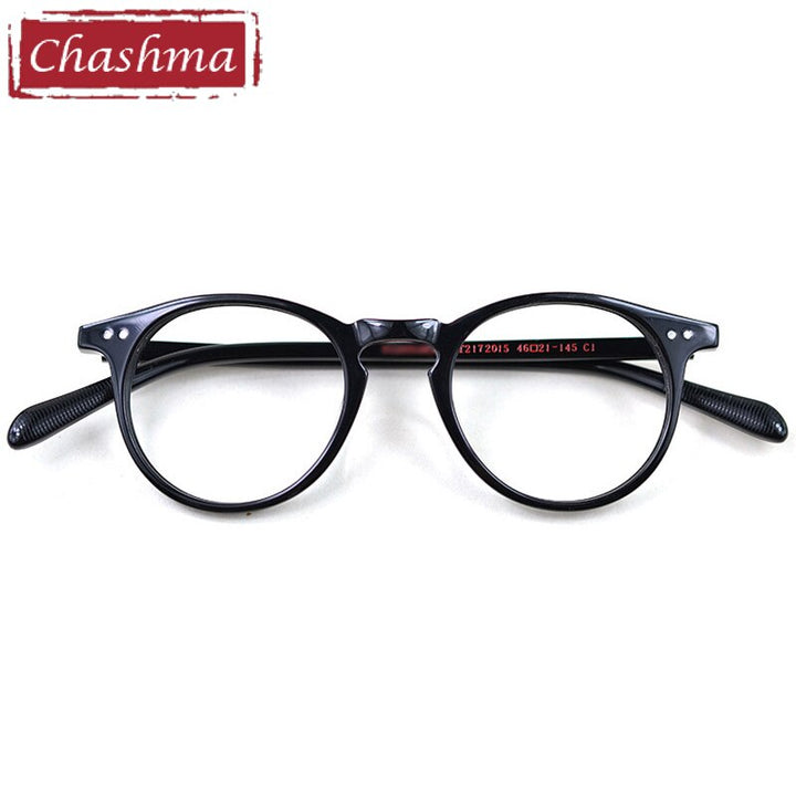 Chashma Men's Full Rim Round Acetate Frame Eyeglasses 2172015 Full Rim Chashma Bright Black