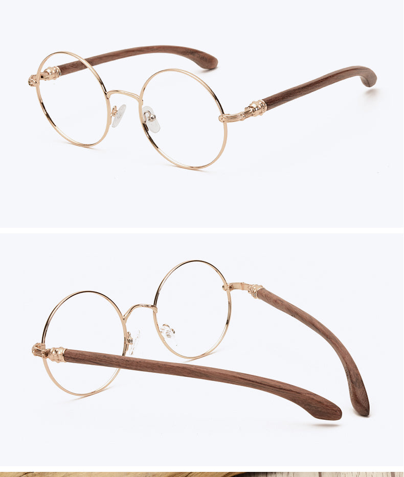 Hdcrafter Unisex Full Rim Round  Titanium Wood Frame Eyeglasses 7573 Full Rim Hdcrafter Eyeglasses