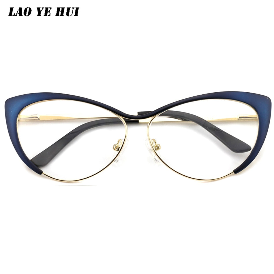 Laoyehui Women's Full Rim Gold Cat Eye Alloy Myopic Reading Glasses Anti-Blue 8077-1 Reading Glasses Laoyehui 0 Blue 