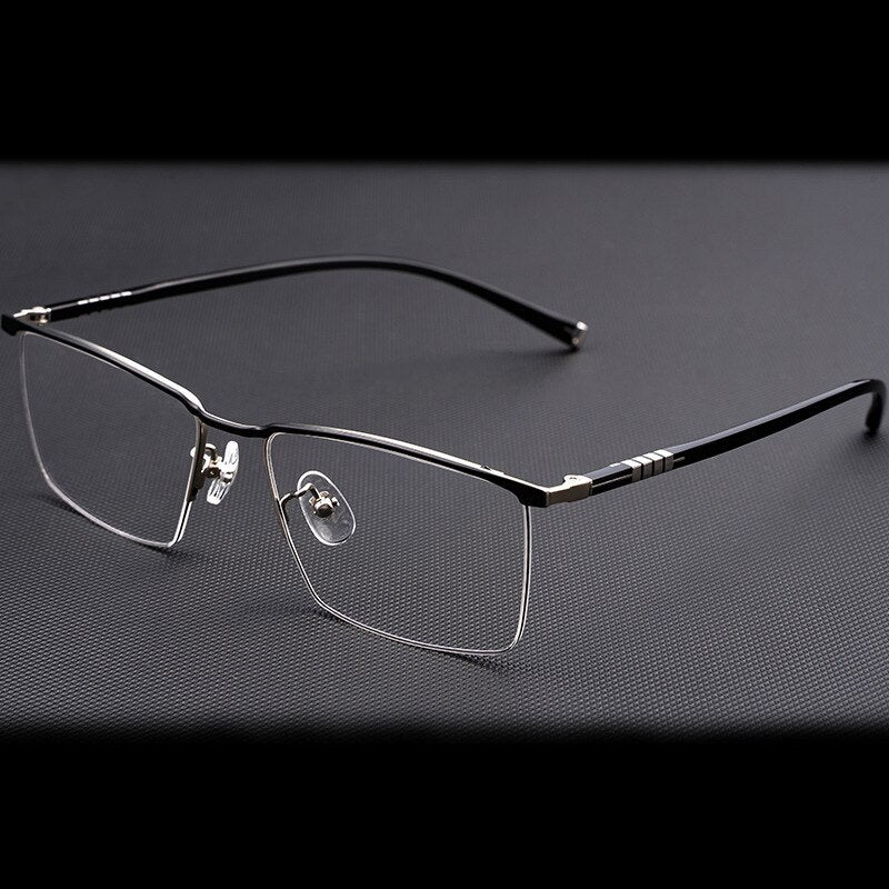 Hotochki Men's Semi Rim Titanium Frame Eyeglasses P9861 Semi Rim Hotochki Black Silver